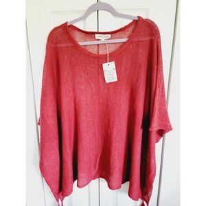 Johnny Was Calme XS/S Org. Linen Poncho Top Tassel Rust Color Oversized NWT $198